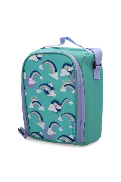 Smash Rainbow Printed Zipper Closure Lightweight Lunch Bag with Adjustable Straps Green and Blue