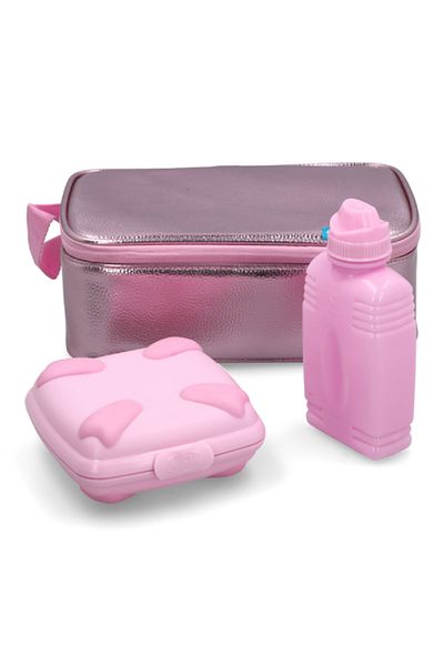 Smash 3-Piece Zipper Closure Durable Antibacterial Insulated Lunch Pack Pink