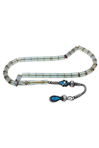 Tesbihane 1000 Sterling Silver Kazaz Tassel Cutout Cut Water Blue Fire Amber Prayer Beads