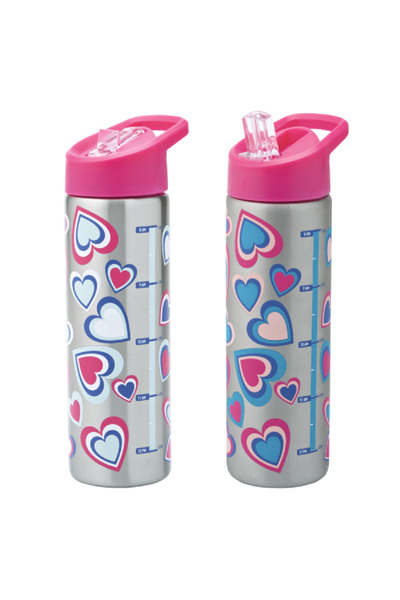 Smash Heart Printed Stainless Steel Color Changing Water Bottle Silver and Pink 750ml