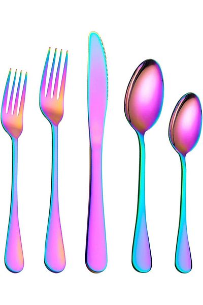 COOYA Steel Cutlery 24-Piece Stainless Set with Storage Holder Multicolour
