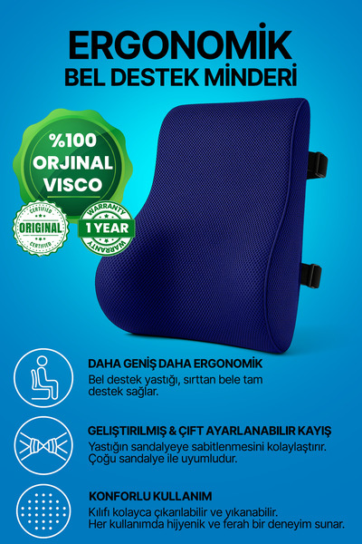 AboutThePerfect Lacivert Ortopedik Visco Bel Ve Sırt Desteği Yastığı, Rahat V...