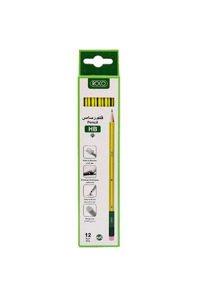 Roco Premium HB Hexagonal Yellow Barrel Pencils with Erasers – Set of 12 Standard Pencils