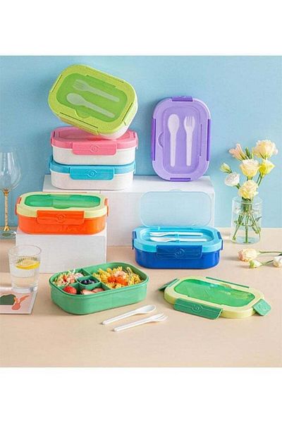 COOYA صندوق غداء للطلاب بثلاث حجرات، صندوق مغلق للفاكهة والسلطات، صندوق غداء للميكروويف لموظفي المكاتب