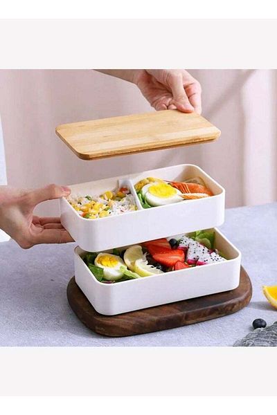COOYA Double Lid Bento Lunch Box, 2 In 1 Compartment Bento Box Stackable Lunch Container 1200ml