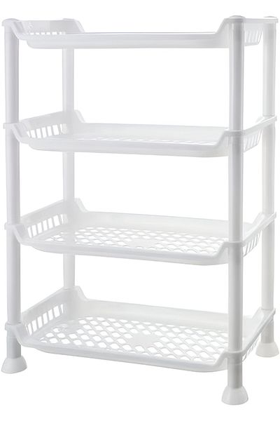 rexa 4 layer shelf plastic storage rack, kitchen and bathroom storage basket shelf S6 (White)