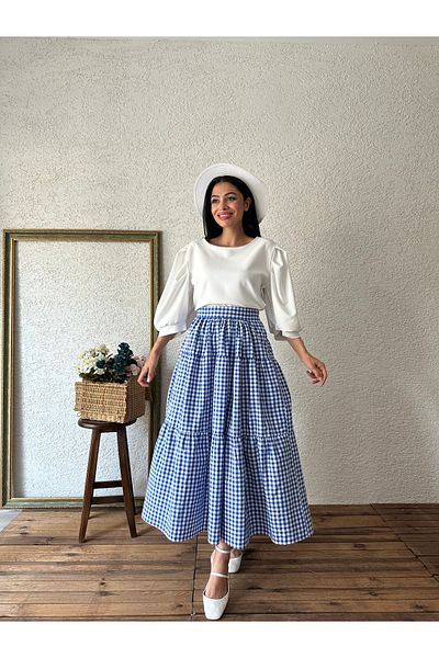 KÜÇÜĞÜM BUTİK Fusta Gingham albastră în straturi