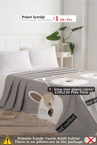 Eponj Home Natural Pique Printed Battal 220X230Cm Bunny A.Brown-Grey-Pink