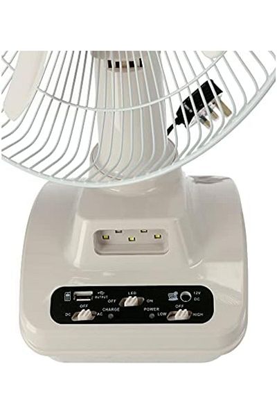 Olsenmark 12" Rechargeable Oscillating Fan – Led Night Light, Usb/solar Charging, 5-blade, Portable & Powerful
