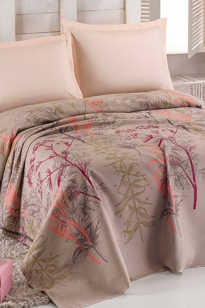 Eponj Home Natural Pique Printed Battal 220X230Cm Urla Beige