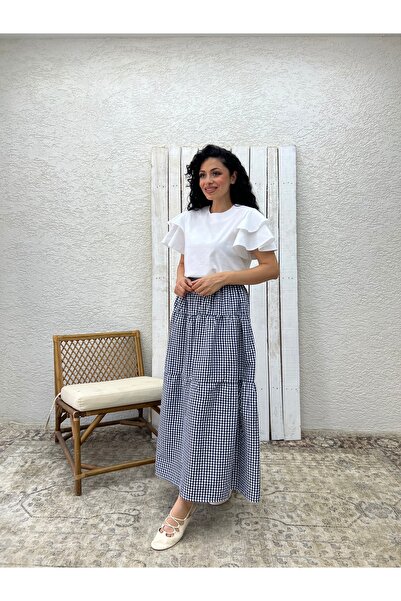KÜÇÜĞÜM BUTİK Fusta Gingham Strat Strat Albastru Marin