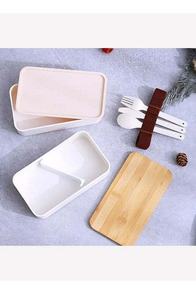 COOYA 1200ml Double Bamboo Lid Lunch Box Japanese Bento Box 2 In 1 Compartment Bento Box Stackable