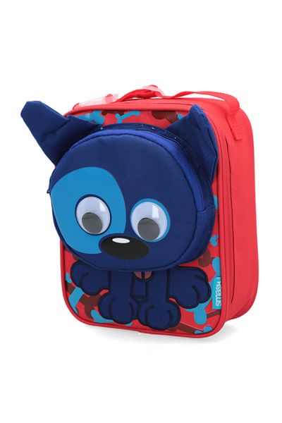 Smash 3D Dog Detail Zipper Closure Durable Lightweight Lunch Bag Red and Blue