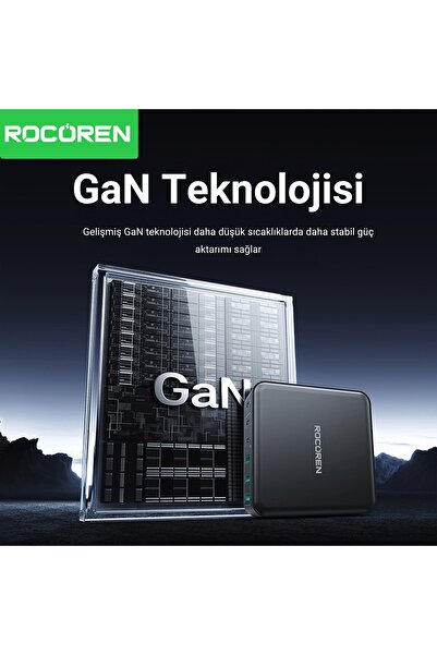 Rocoren 160W 3*Type-C ve 3*USB-A 6 Portlu Şarj Cihazı Laptop Uyumlu GaN Masaüstü Şarj İstasyonu