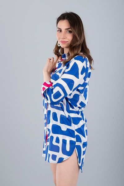Bonitas Beachwear VUAL ΚΟΝΤΟ ΠΟΥΚΑΜΙΣΟ ΜΠΛΕ ΓΕΩΜΕΤΡΙΚΟ