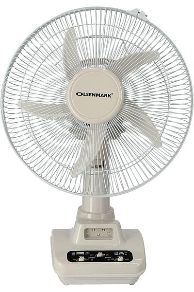 Olsenmark 12" Rechargeable Oscillating Fan – Led Night Light, Usb/solar Charging, 5-blade, Portable & Powerful