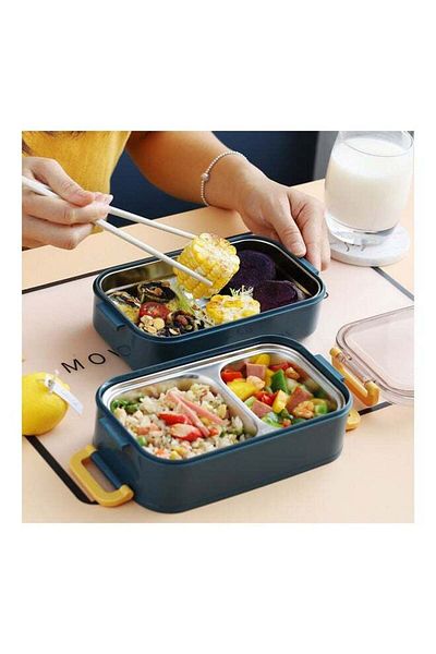 COOYA Bento Lunch Box With Divider 22x11x12 cm Stainless Steel Blue 1600ml