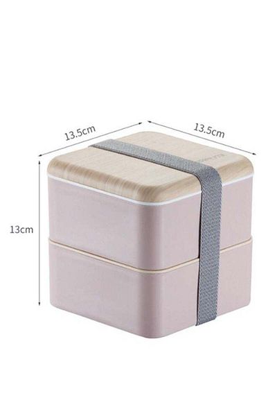 COOYA Double - layer Lunch Box with Wood - grain Lid, Minimalist Pink - series Bento Box
