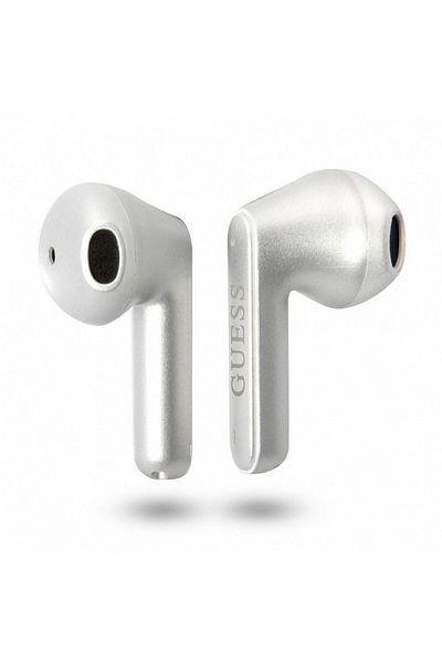 REDz Accessories Căști wireless Guess + stație de încărcare, Bluetooth TTWS, GUTWST82TRS, logo triunghi, argintii