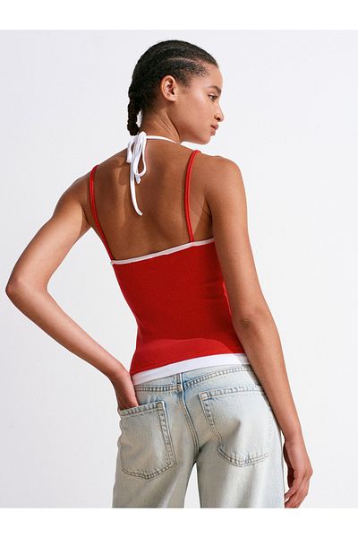 Dilvin 21094 Double Look Lace-Up Top-Red