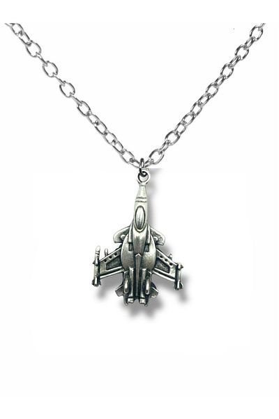 Herşey Nota Aviation Themed Necklace with Jet Plane Figure – Silver Color Zamak Unisex Jewelry