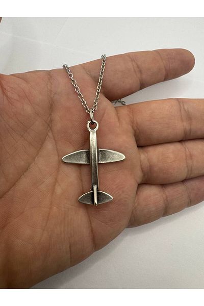 Herşey Nota Minimal Airplane Figured Necklace – Silver Color Elegant Aviation Themed Unisex Jewelry