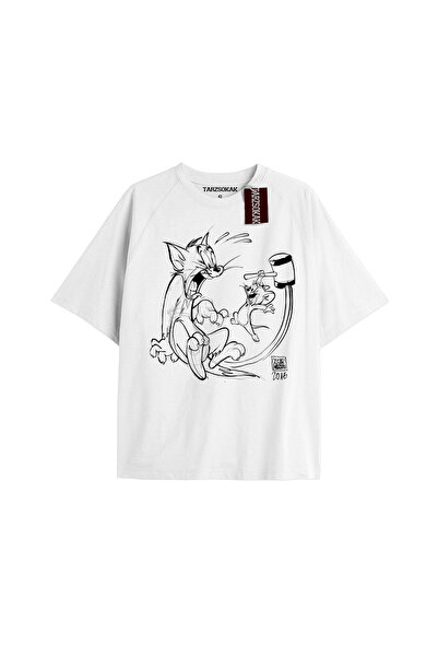 Tarzsokak تي شيرت أبيض للجنسين من رسوم متحركة توم وجيري