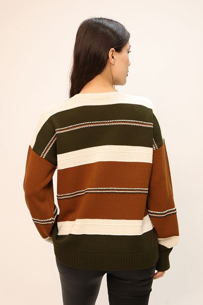 ALCHON V-Neck Long Sleeve Wide Loose Cut Three Color Skirt Elastic Color Block Basic Seasonal Knitwear Sweater