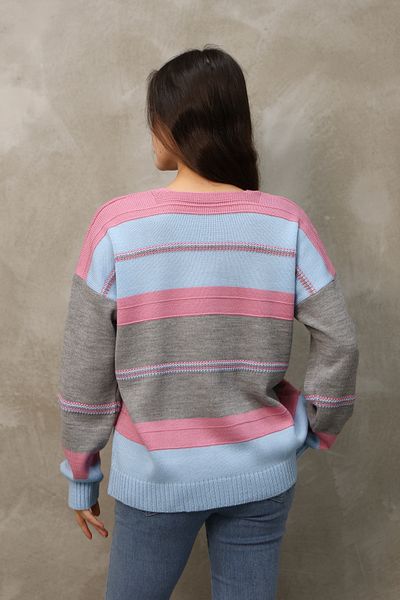 ALCHON V-Neck Long Sleeve Wide Loose Cut Three Color Skirt Elastic Color Block Basic Seasonal Knitwear Sweater