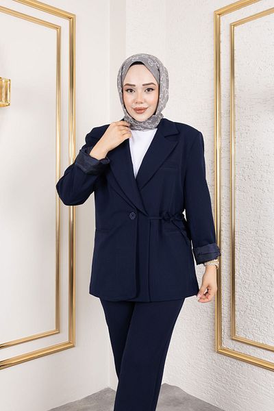 Tesettür Dünyası Tie Detailed Blazer Suit Tsd250196 Navy Blue