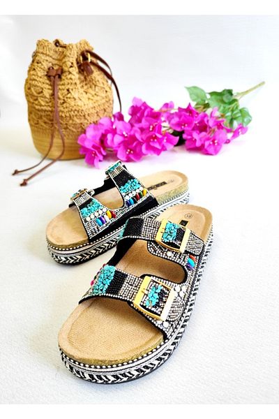 Of&Off Women's Imported Colorful Stone Belted Slippers