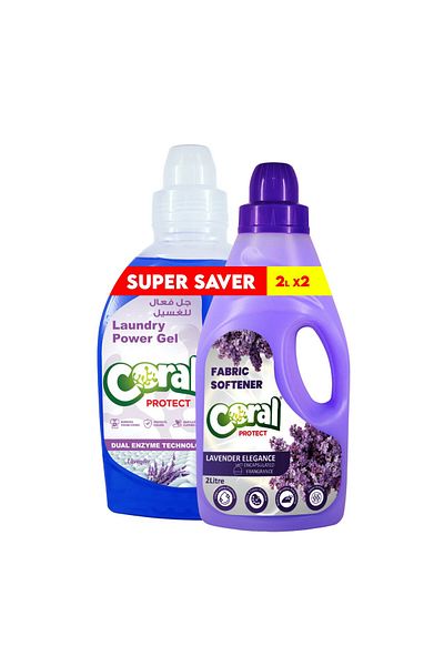 Coral Protect Power Gel Laundry Detergent & Fabric Softener Set 2L Each Pack of 2
