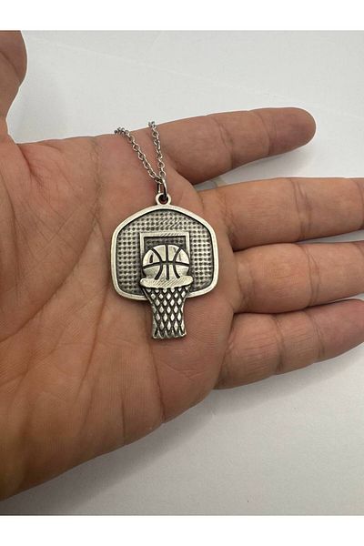 Herşey Nota Basketball Ball and Ladle Figured Necklace – Silver Color Sports Themed Unisex Jewelry