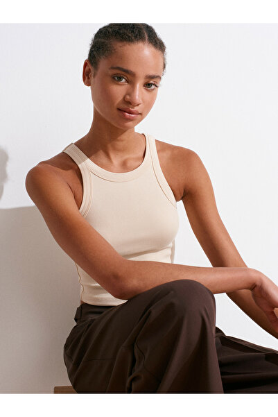 Dilvin 21104 Ribbed Crop Top-Stone