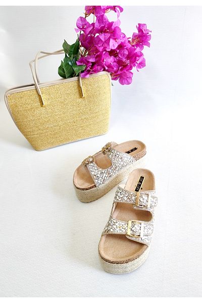 Of&Off Women's Imported Colorful Stone Belted Slippers