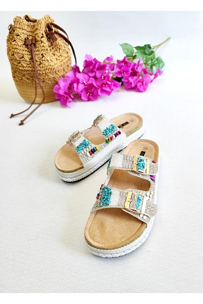 Of&Off Women's Imported Colorful Stone Belted Slippers