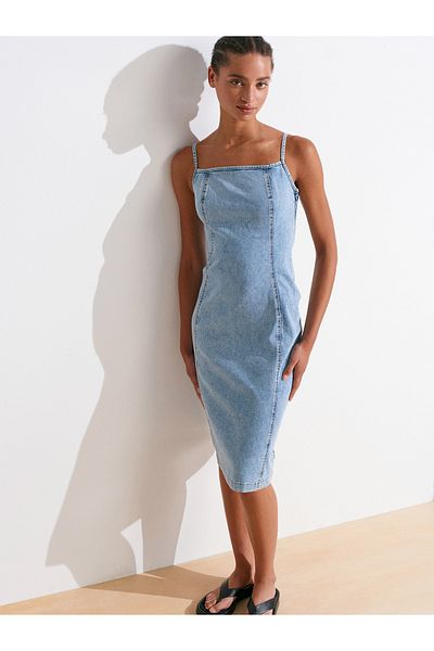 Dilvin 90563 Rochie din denim de mărime medie Power Lycra-Albastru
