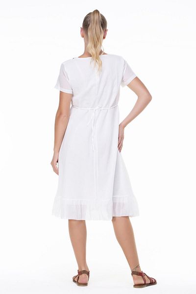 Eliş Şile Bezi Short Sleeve Plus Size Moonlight Voile Embroidery Detailed Midi Length Summer Authentic Dress Cream Cream