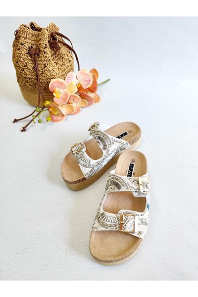 Of&Off Women's Imported Colorful Stone Belted Slippers
