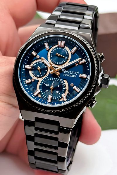 Ferrucci Function Men's Wristwatch Steel Case & Steel Cord Black Zmfer186