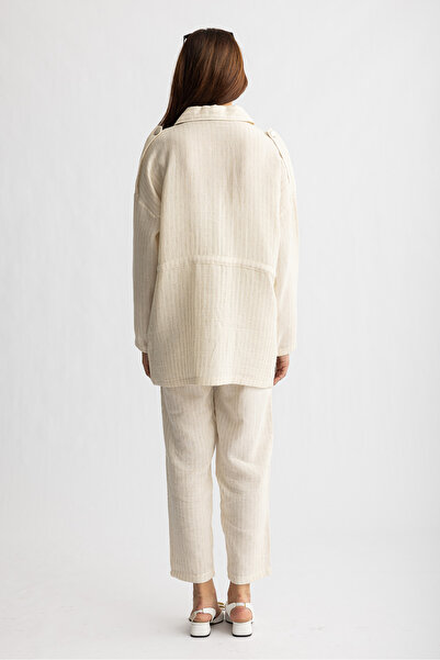 Suede Style 5153 - Stylish Comfortable Pocket Detailed Women's Muslin Trousers Shirt Set