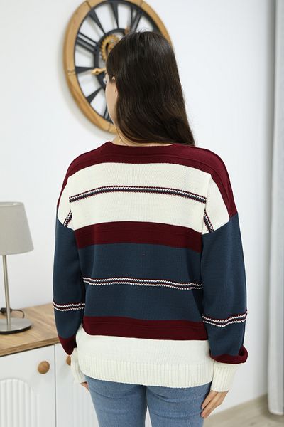 ALCHON V-Neck Long Sleeve Wide Loose Cut Three Color Skirt Elastic Color Block Basic Seasonal Knitwear Sweater