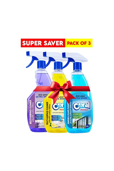 Coral Protect Ultra Shine Multi-Surface & Glass Cleaner Spray 750 ml -Pack of 3