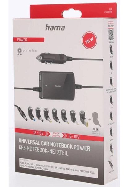 Hama Incarcator universal auto Hama pentru notebook, 15-19V/70W, 8 mufe (Negru)