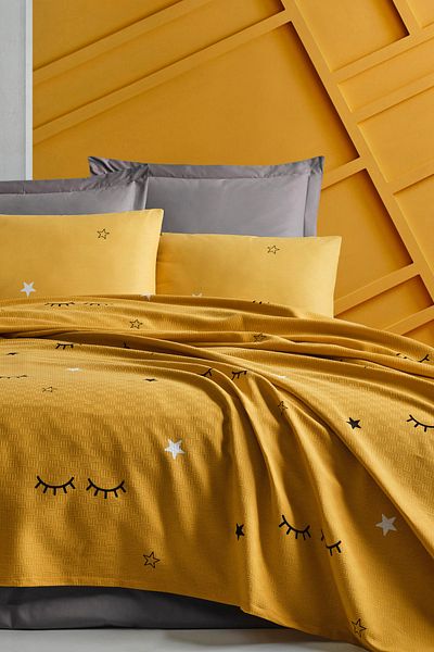Eponj Home Natural Pique Printed King 240X230Cm Dide Yellow