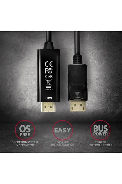 Axagon Cablu Axagon RVD-HI14C2, HDMI, DisplayPort, 1.8M, 4K/30Hz (Negru)