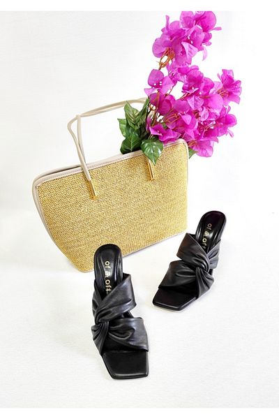 Of&Off WOMEN'S GENUINE LEATHER HEELED SLIPPERS