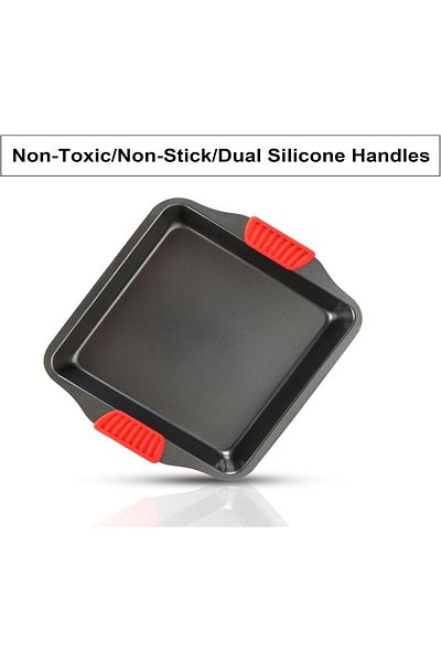 rexa Non-Stick Baking Sheets, Carbon Steel Baking Tray with Red Silicone Grips