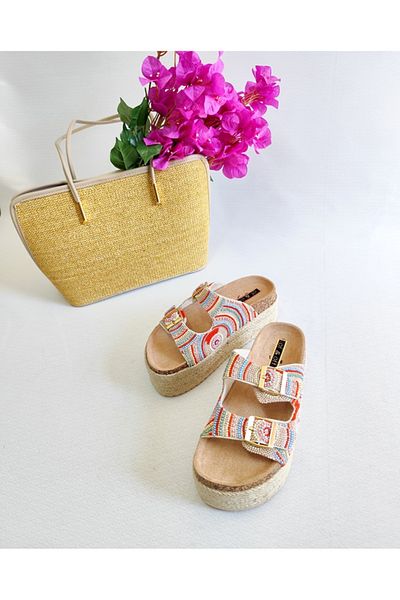 Of&Off Women's Imported Colorful Stone Belted Slippers