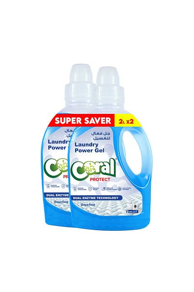 Coral Protect Liquid Laundry Detergent Power Gel Dual Enzyme Technology 2L Ocean FreshPack of 2